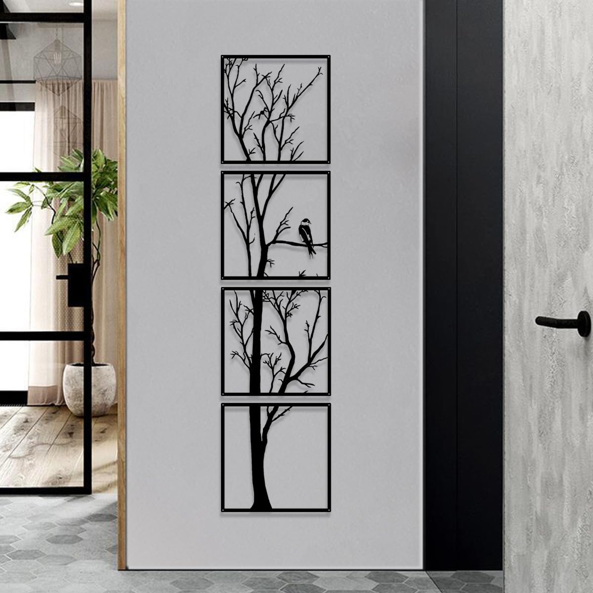 Lebensbaum Wanddeko Metall | Wandkunst Paneele | 160 x 40 cm | Metall | Moderner Wohnbereich.